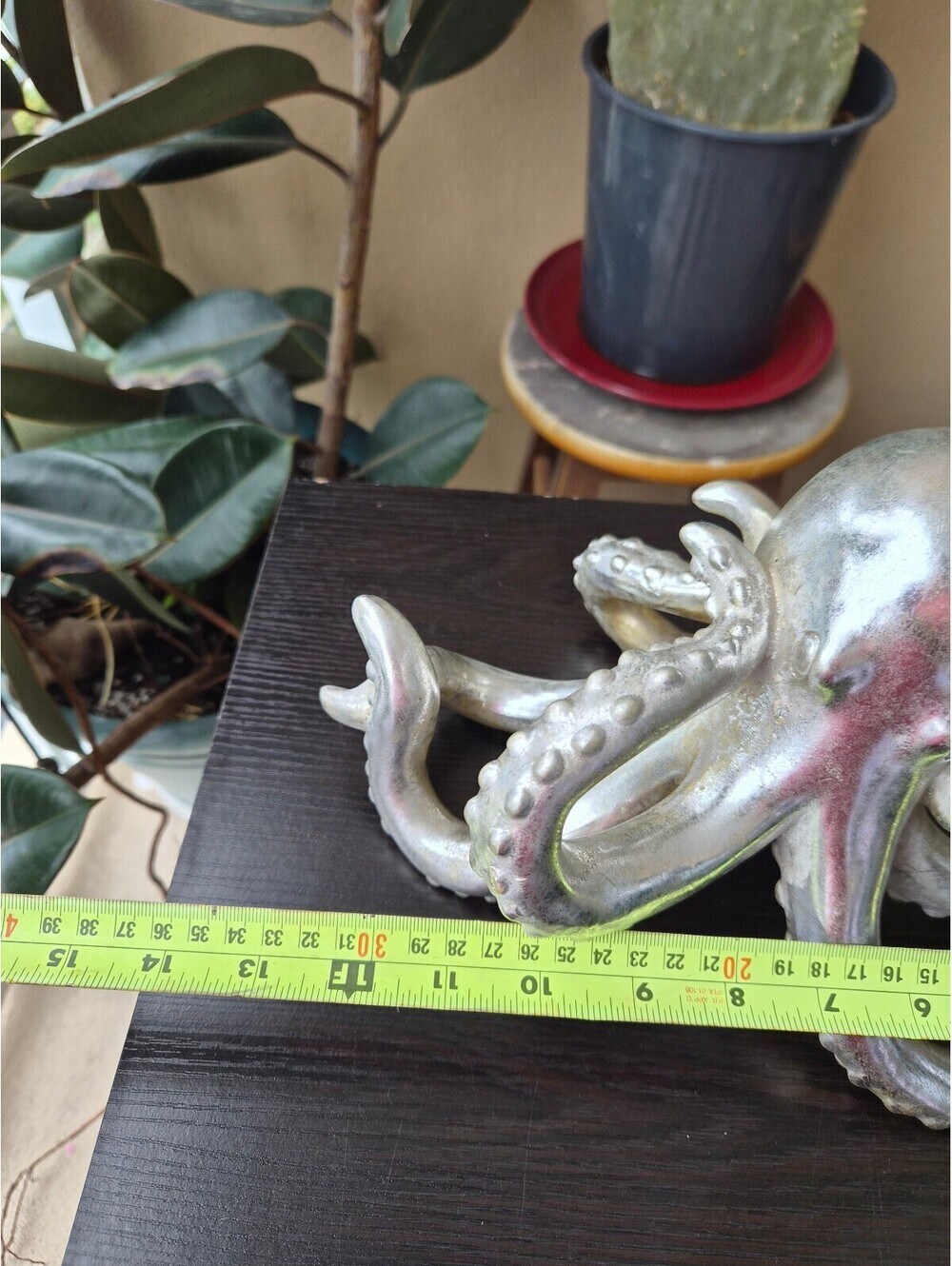 Large Silver Octopus Sculpture Coastal Nautical Tabletop Decor 12" - Picture 3 of 6